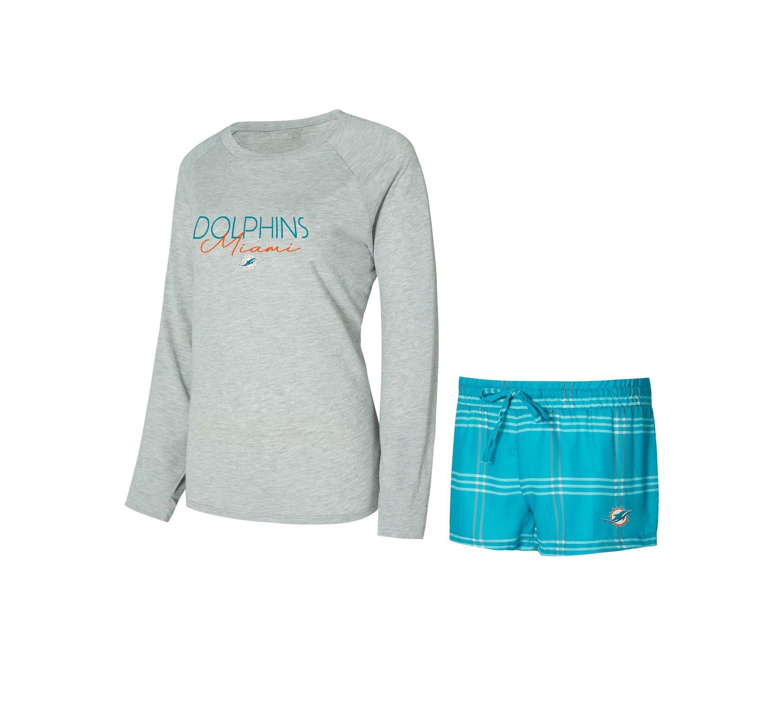 Женский комплект Concepts Sport Aqua/Gray Miami Dolphins: футболка раглан и шорты