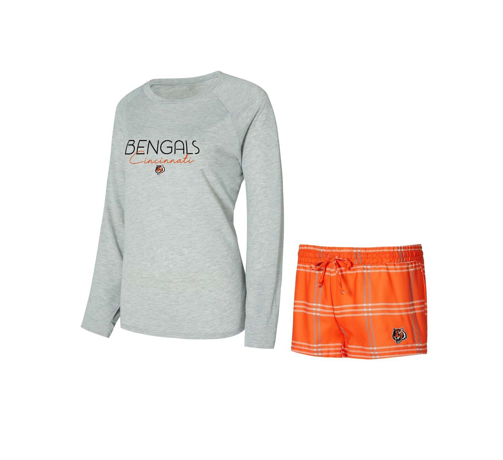 Concepts Sport Women's Orange/Gray Cincinnati Bengals Petition Raglan Long Sleeve T-Shirt and Shorts Set