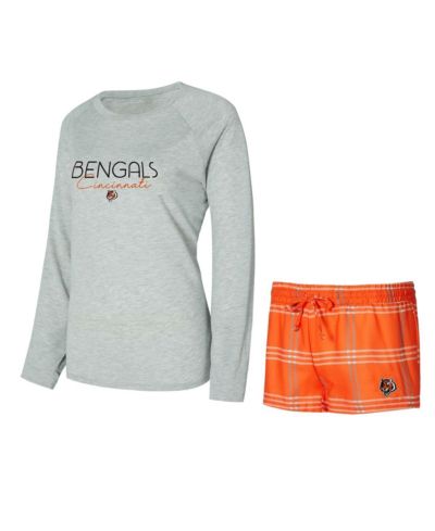 Женский комплект из футболки раглан с длинным рукавом и шорт Concepts Sport Orange/Gray Cincinnati Bengals