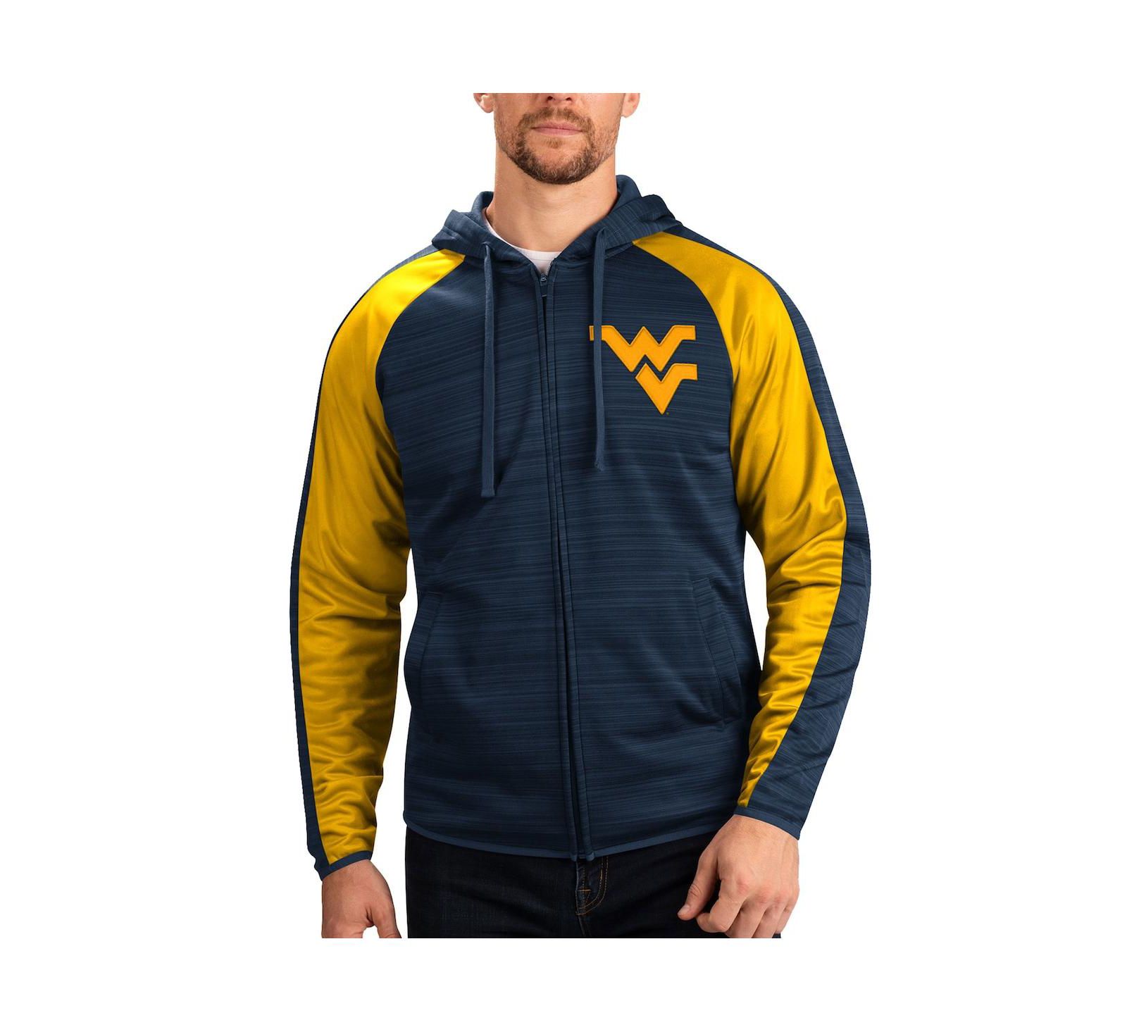G-III Sports by Carl Banks Men's Navy West Virginia Mountaineers Neutral Zone Raglan Full-Zip Track Jacket Hoodie