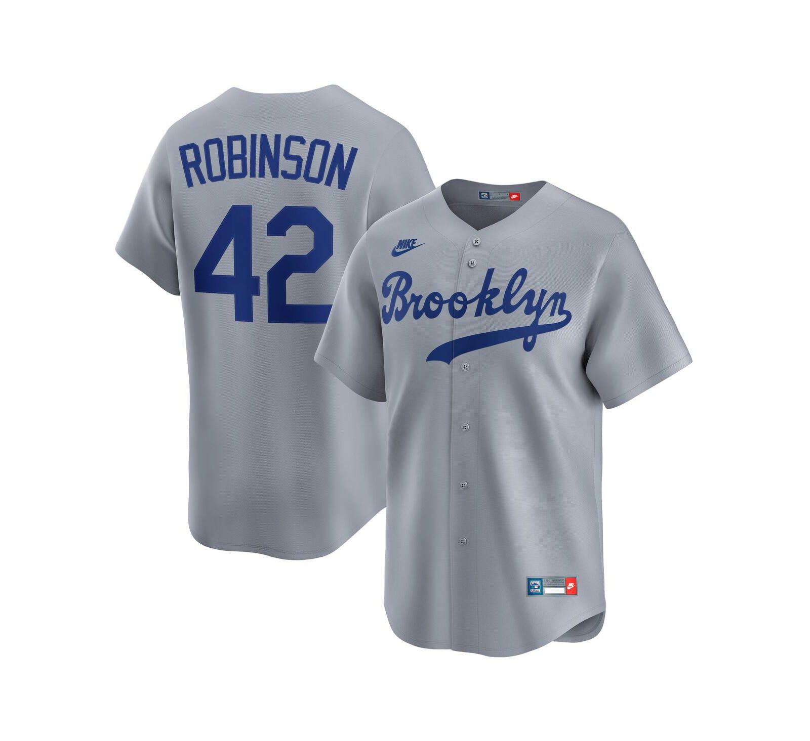 Nike Men's Jackie Robinson Gray Brooklyn Dodgers Throwback Cooperstown Collection Limited Jersey