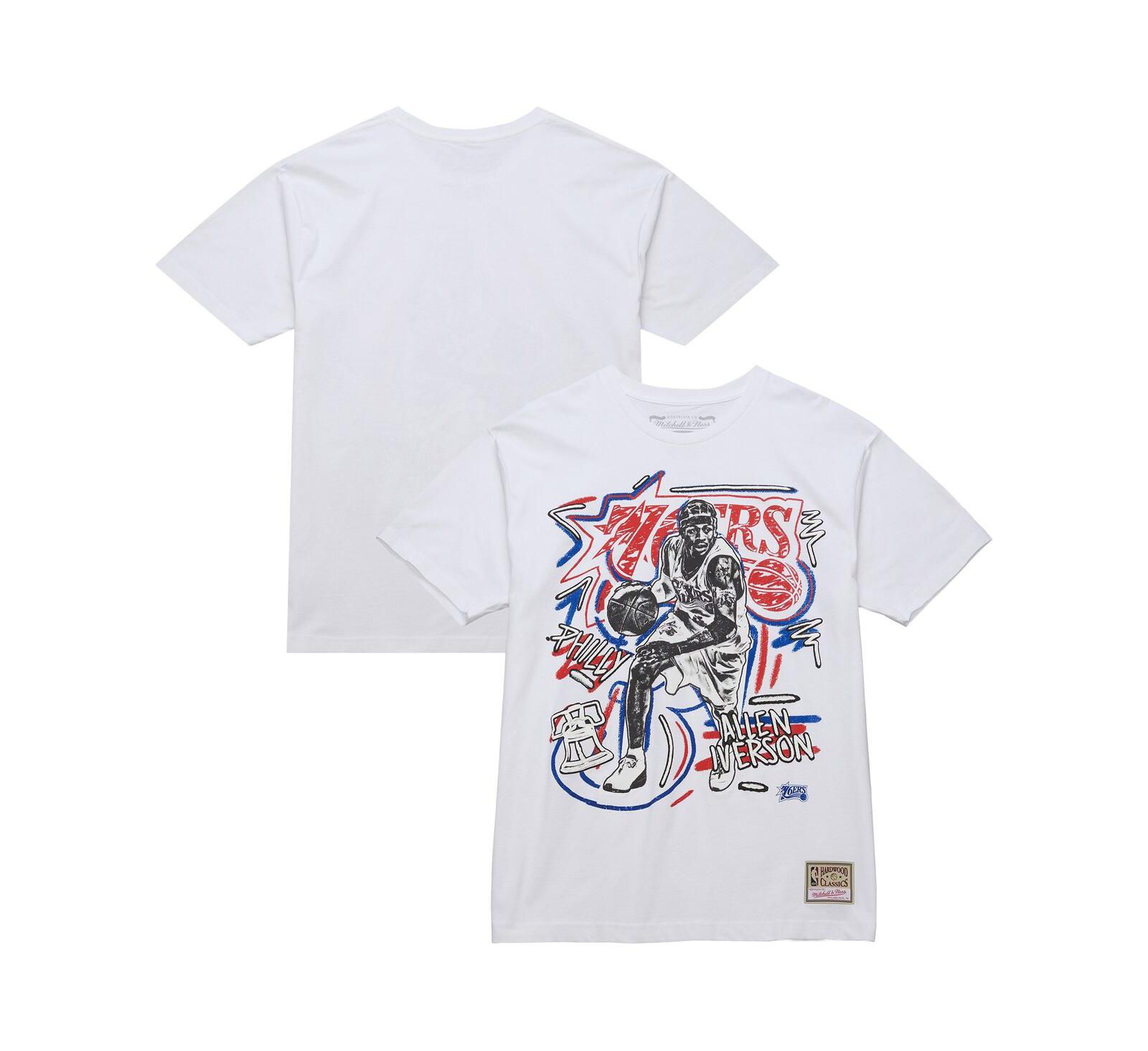 Мужская футболка Mitchell & Ness Men's Allen Iverson White Philadelphia 76ers Hardwood Classics Chalked Up
