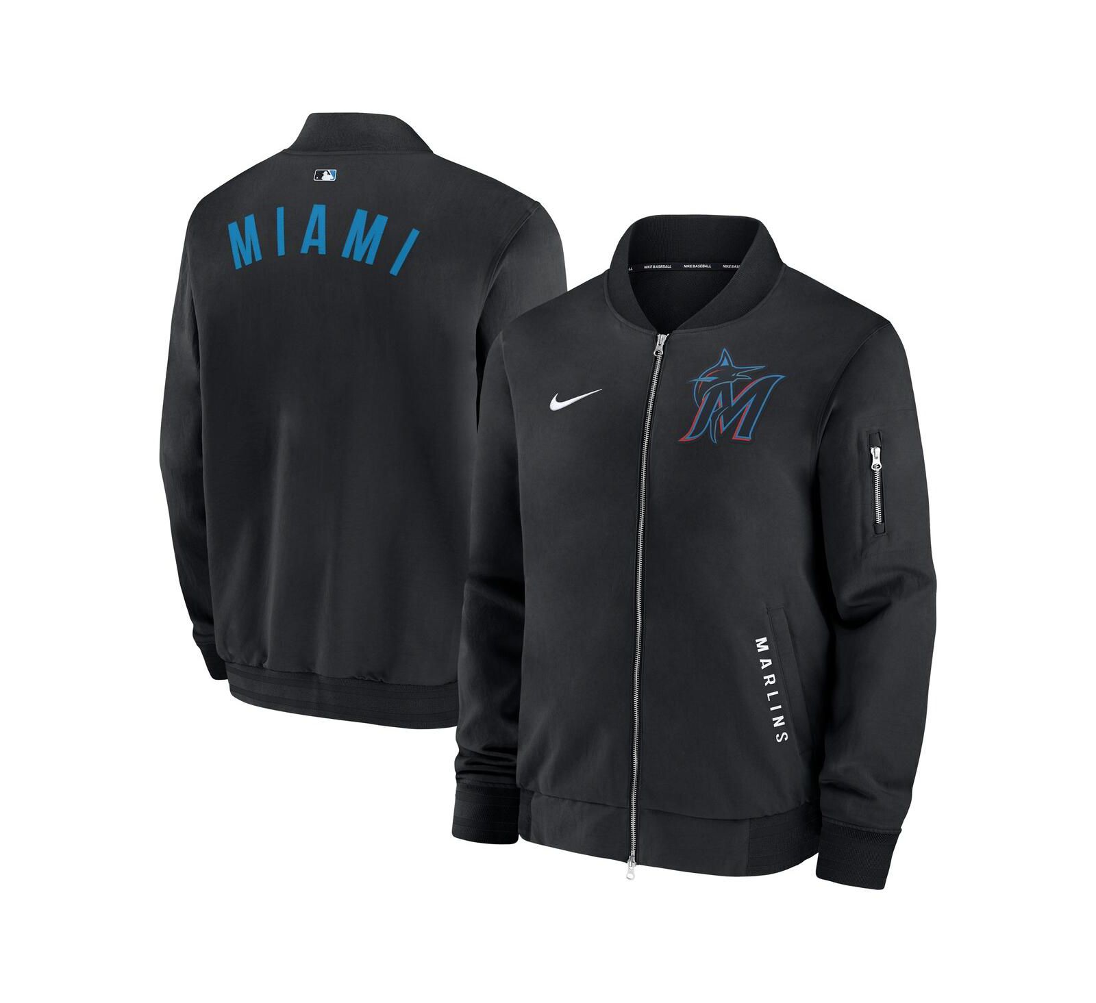 Nike Мужской черный бомбер-куртка Miami Marlins Authentic Collection Dugout Full-Zip