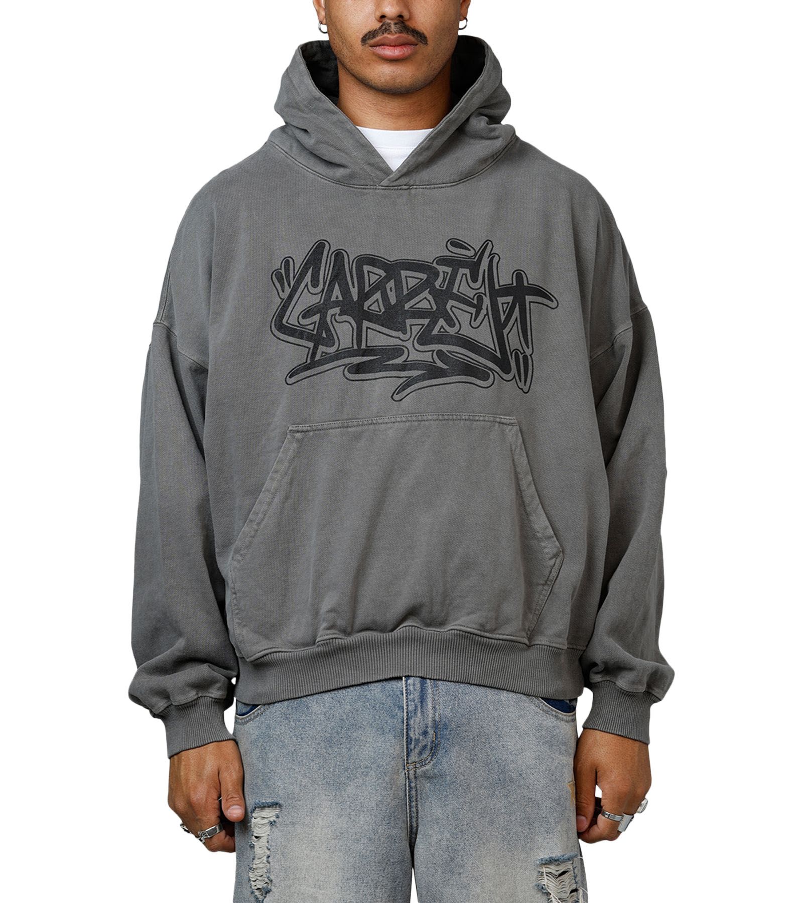 CARRE Men's Tagged Hoodie Sweatshirt - Washed Charcoal M