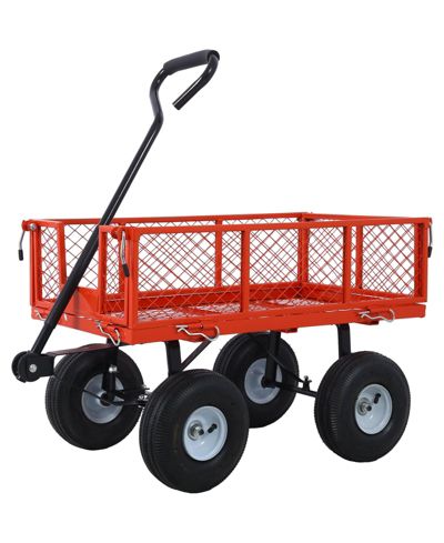 Steel Garden Cart, Steel Mesh Removable Sides, 3 cu ft, 550 lb Capacity, red