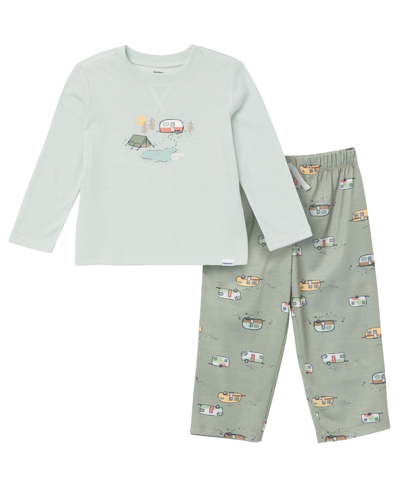 Gerber Toddler Boys 2-Piece Long Sleeve Top and Comfy Pajama Pant Set, Camp, 5T