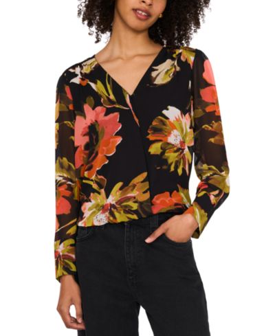 Vince Camuto Women's Split-Neck Wrapped Long-Sleeve Top
