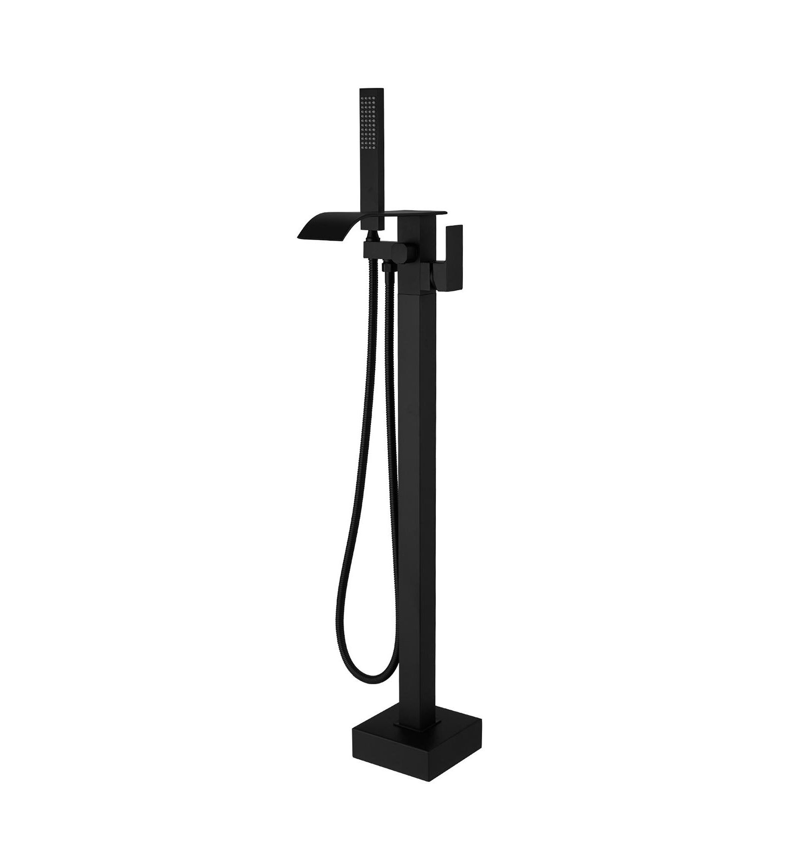 Greenspring Hand Shower Brass Waterfall Floor Mount Tub Filler Single-Handle Freestanding Tub Faucet