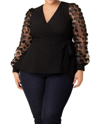 Женский топ Kiyonna Plus Size Scattered Petals с длинным рукавом и запахом