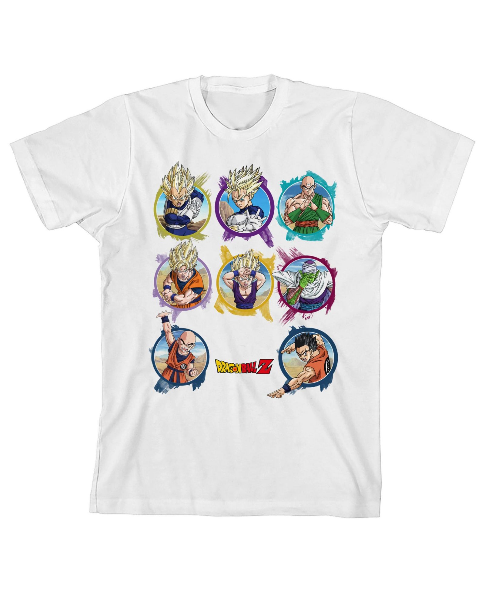 Dragon Ball Z Character Circles Crew Neck Short Sleeve Boy's White T-shirt-XS