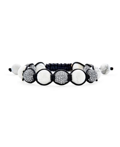 Bling Jewelry White Howlite Pave Crystal Shamballa Inspired Bolo Bracelet 12MM Adjustable