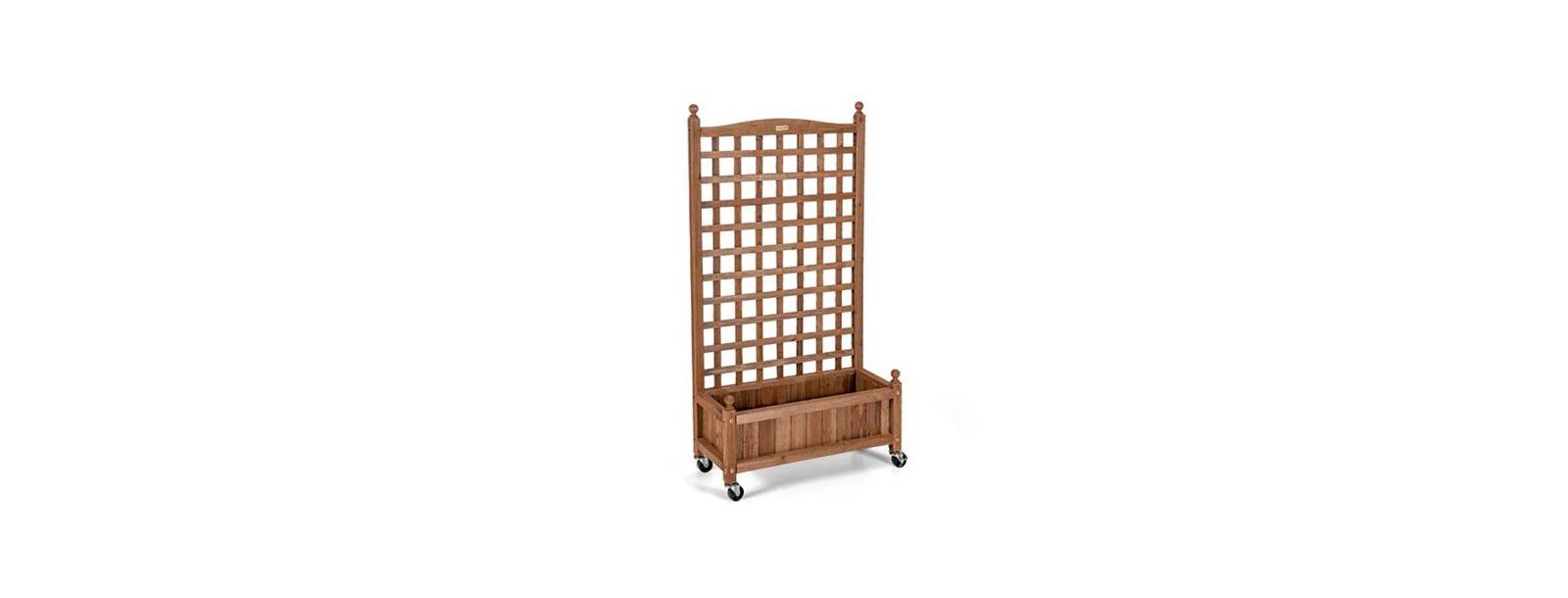 Outdoor Solid Wood Raised Garden Bed Mobile Planter Box with Trellis on Wheels