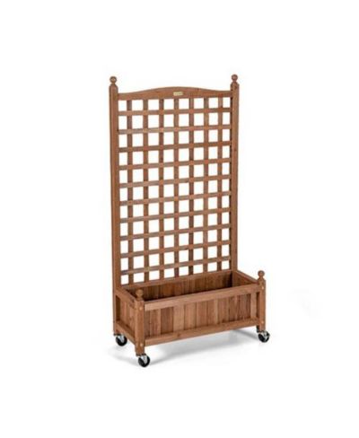 Outdoor Solid Wood Raised Garden Bed Mobile Planter Box with Trellis on Wheels