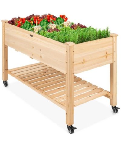 Locking Wheels Raised Mobile Garden Wood Planter for Easy Mobility and Elevated Planting