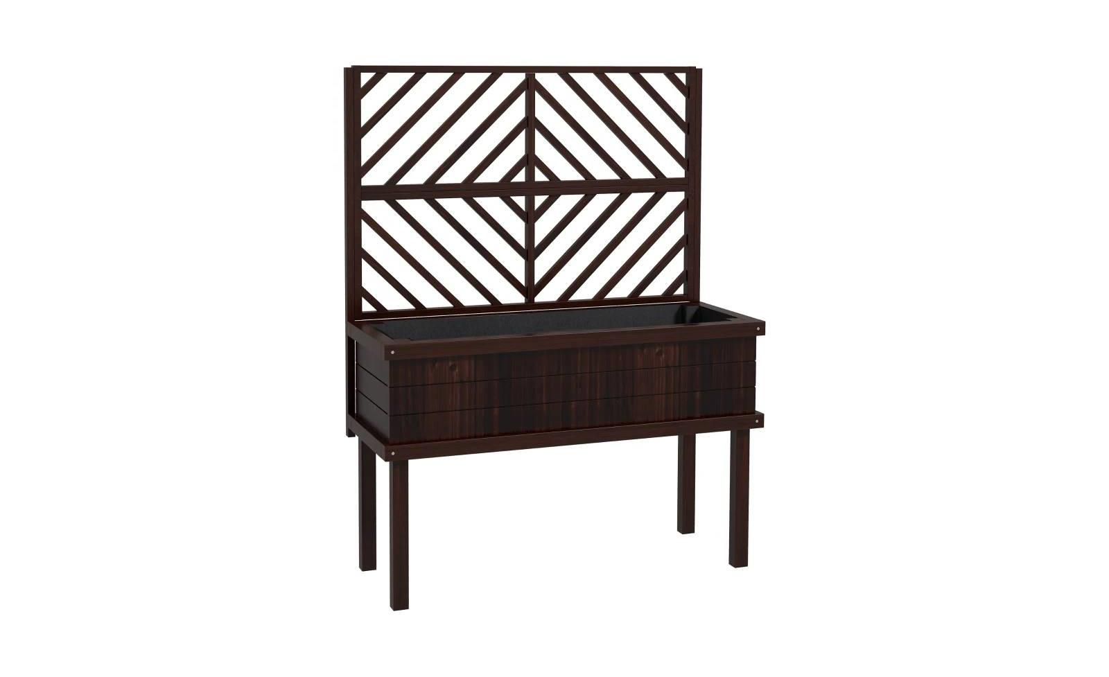 Espresso Fir Wood Elevated Raised Garden Bed With Stylish Climbing Trellis