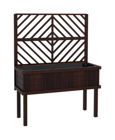 Espresso Fir Wood Elevated Raised Garden Bed With Stylish Climbing Trellis