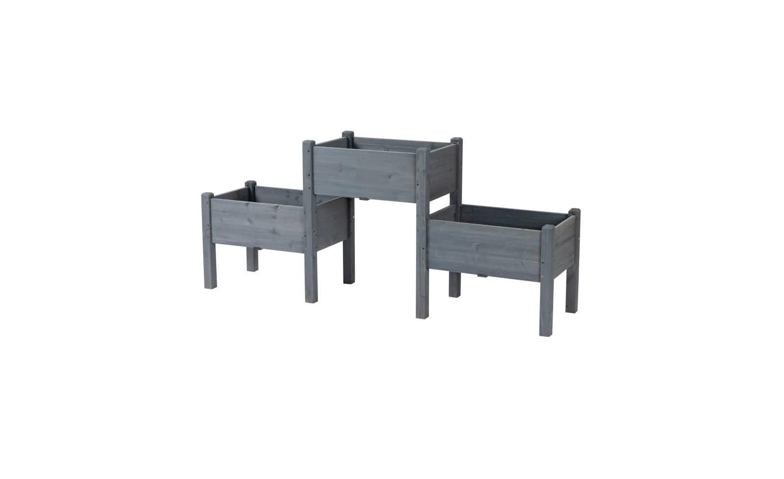 3 Wood Elevated Planter Set Vegetable Herb Flowers Raised Garden Beds