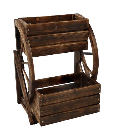 Декоративный цветочный горшок для дома и улицы 2-ярусный Rustic Fir Wagon Wheel 19" W x 14.75" D x 23.5" H