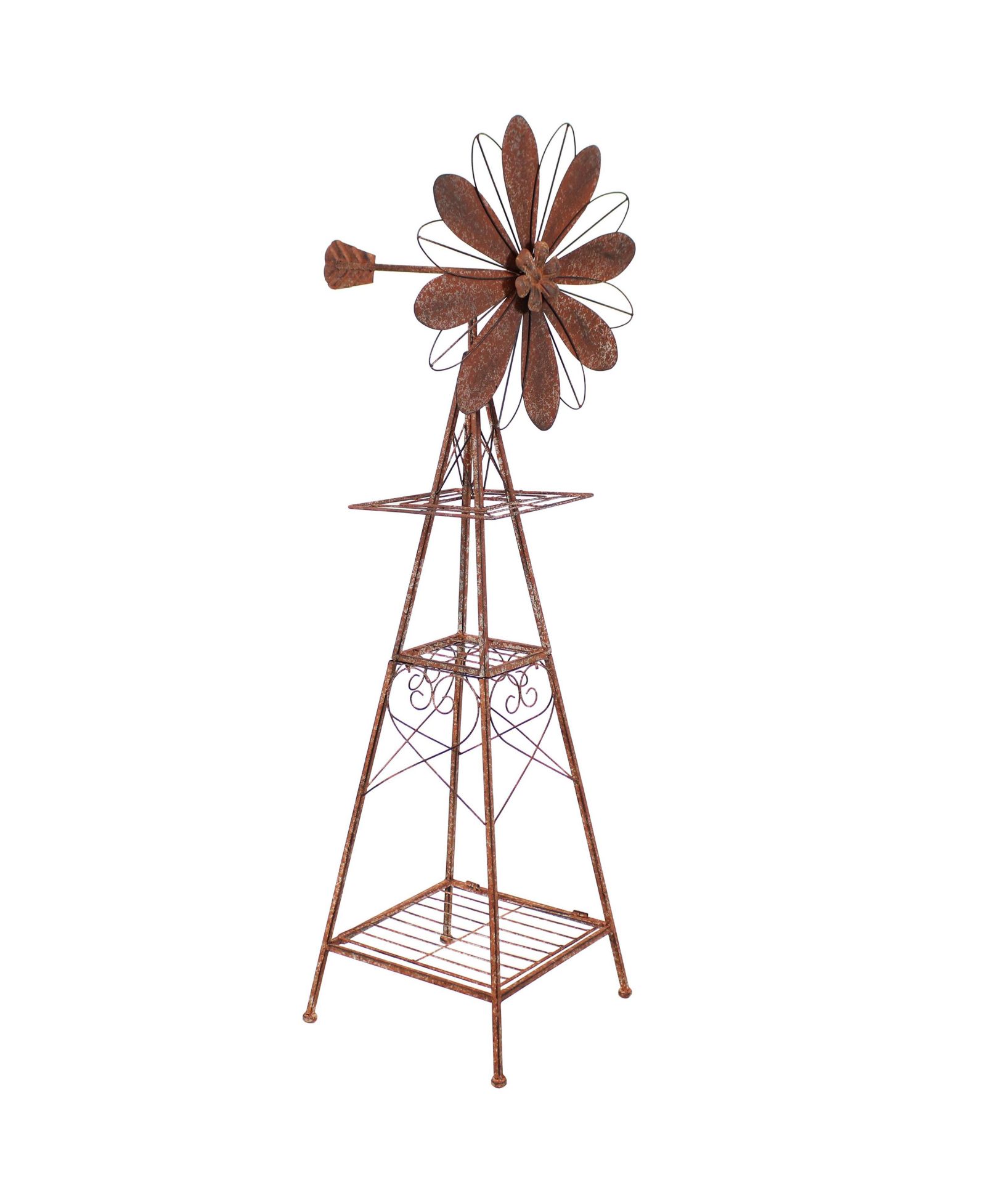 Rustic Windmill Metal Outdoor Garden Statue with Tiers - 51" H - Brown/Copper