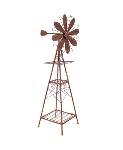 Rustic Windmill Metal Outdoor Garden Statue with Tiers - 51" H - Brown/Copper