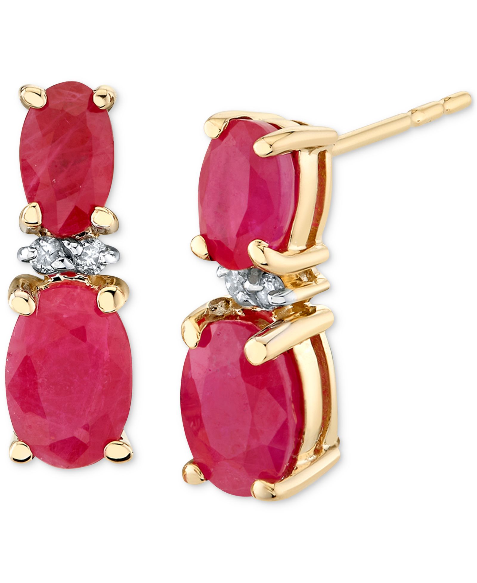Серьги-подвески с рубином (1-9/10 ct. t.w.) и бриллиантами в золоте 14k Yellow Gold