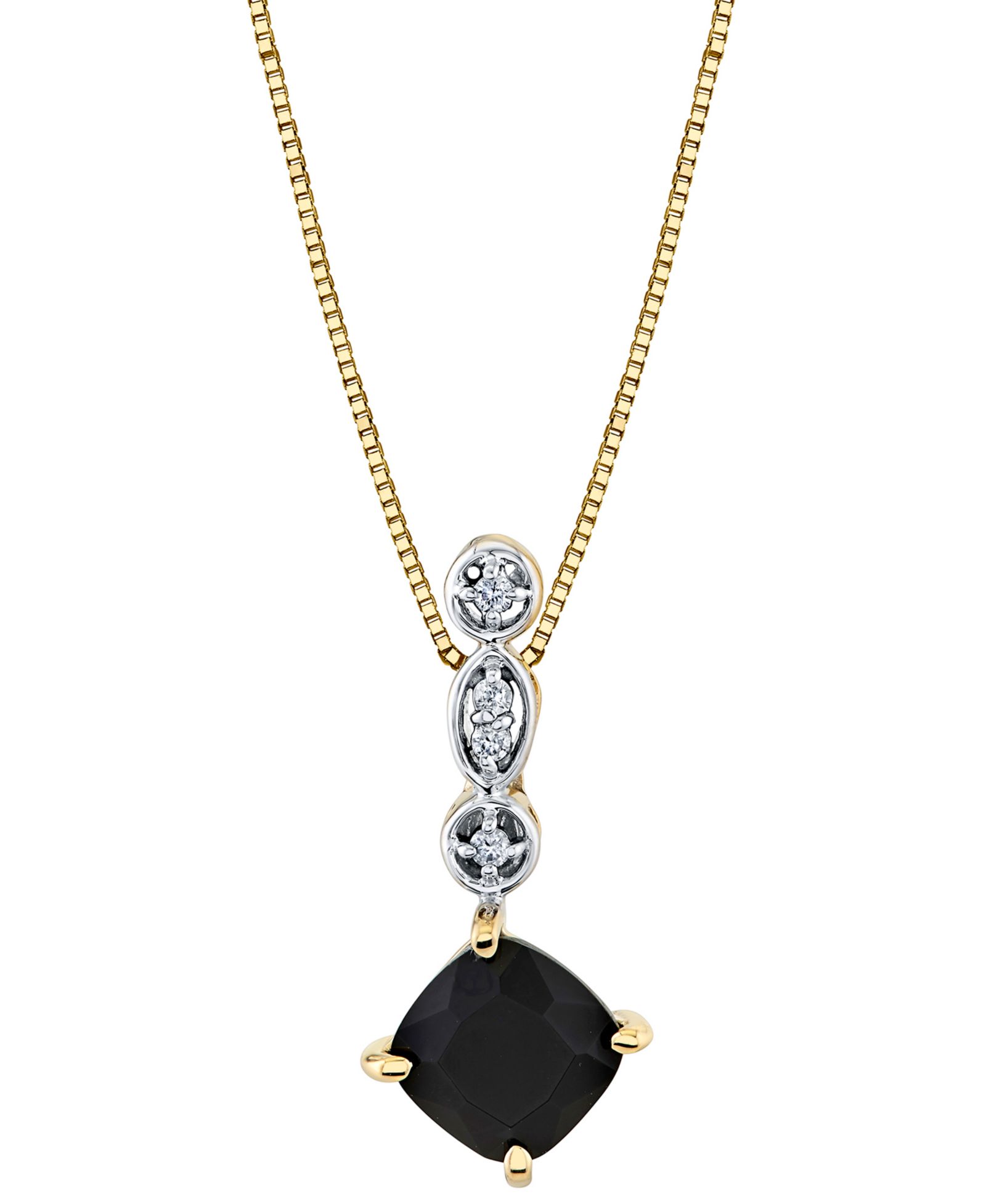 Подвеска Onyx (7mm) & Diamond Accent 18" из желтого золота 10k