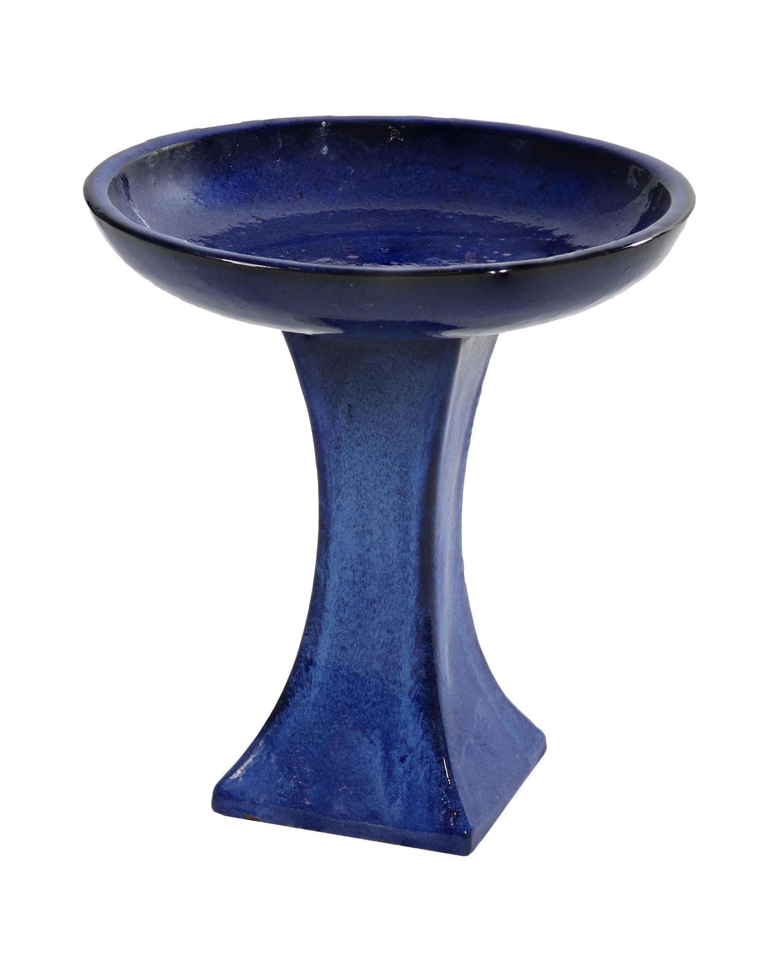 Ceramic Bird Bath with Glazed Finish - Blue Glazed Finish - 16" H