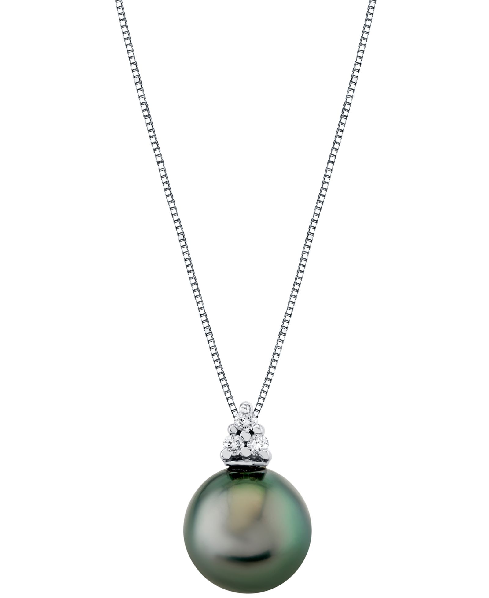 Подвеска-кулон Macy's Cultured Tahitian Pearl 9mm & Diamonds 1/10 ct. t.w. 18" из белого золота 14k
