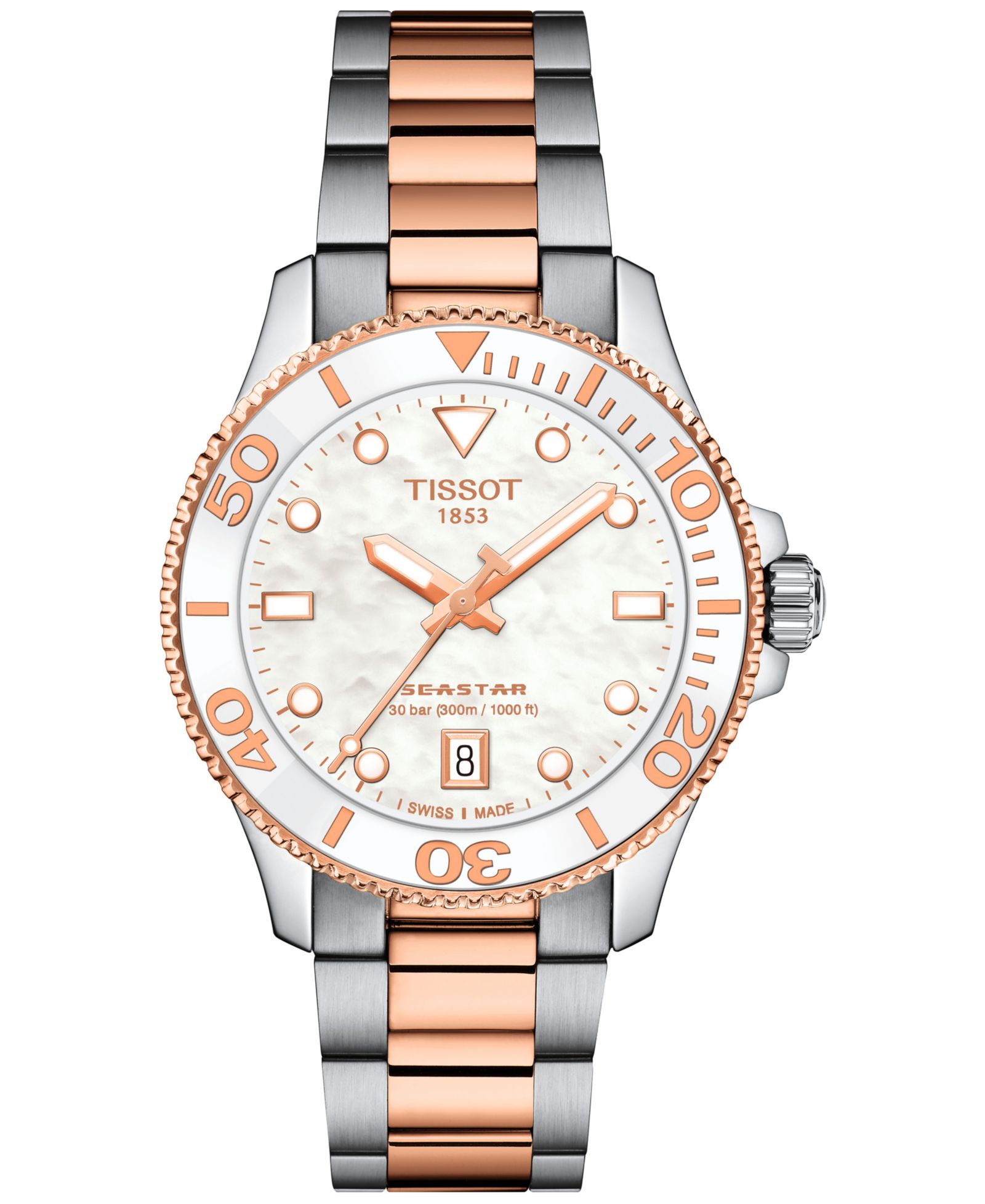 Tissot Женские часы Seastar 1000, двухцветная нержавеющая сталь, 36mm