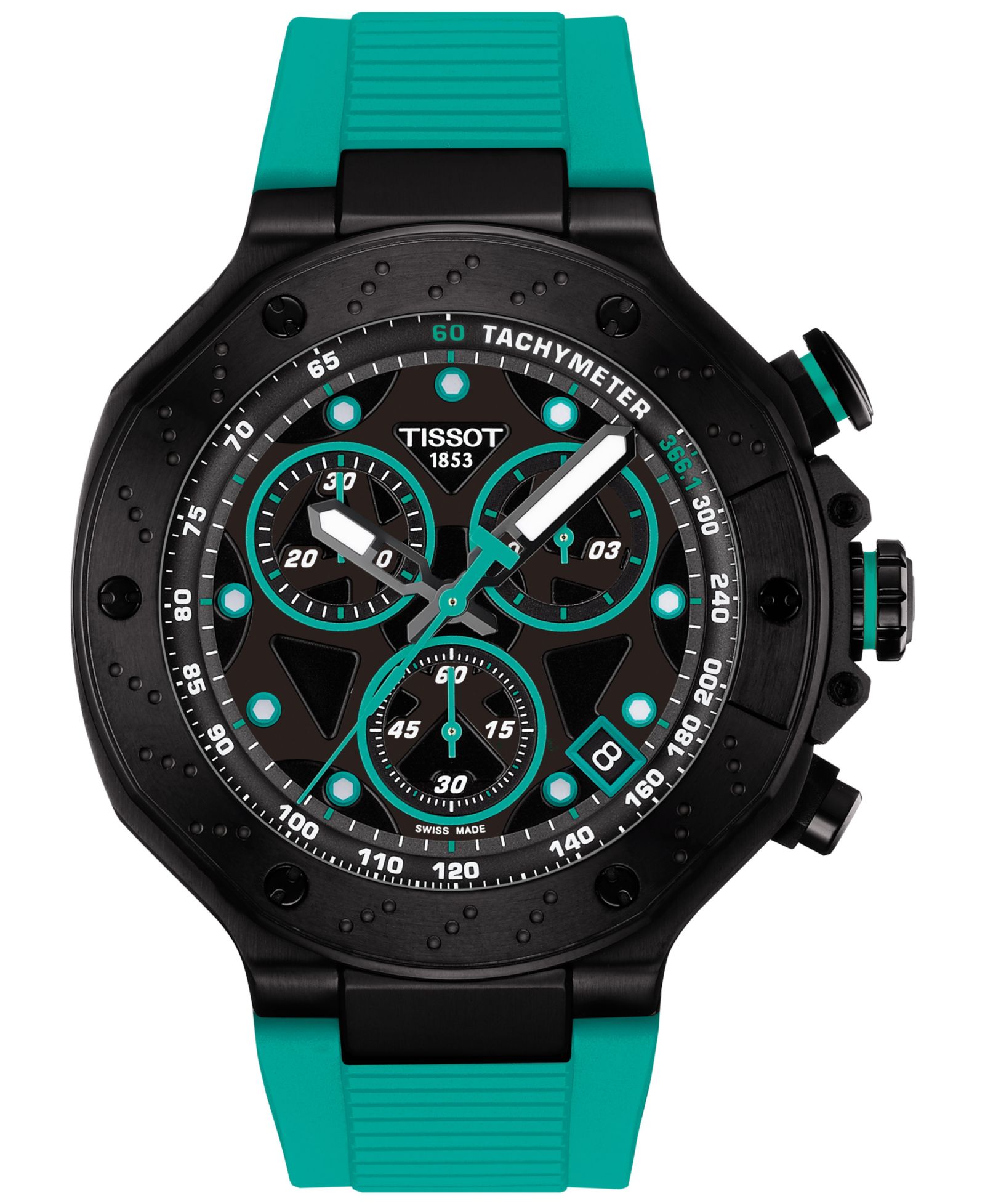 Tissot Men's Swiss Chronograph T-Race Green Silicone Strap Watch 45mm