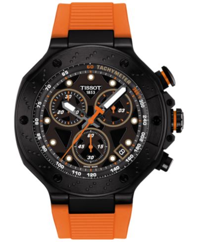 Tissot Мужские швейцарские хронограф часы T-Race с оранжевым силиконовым ремешком 45mm