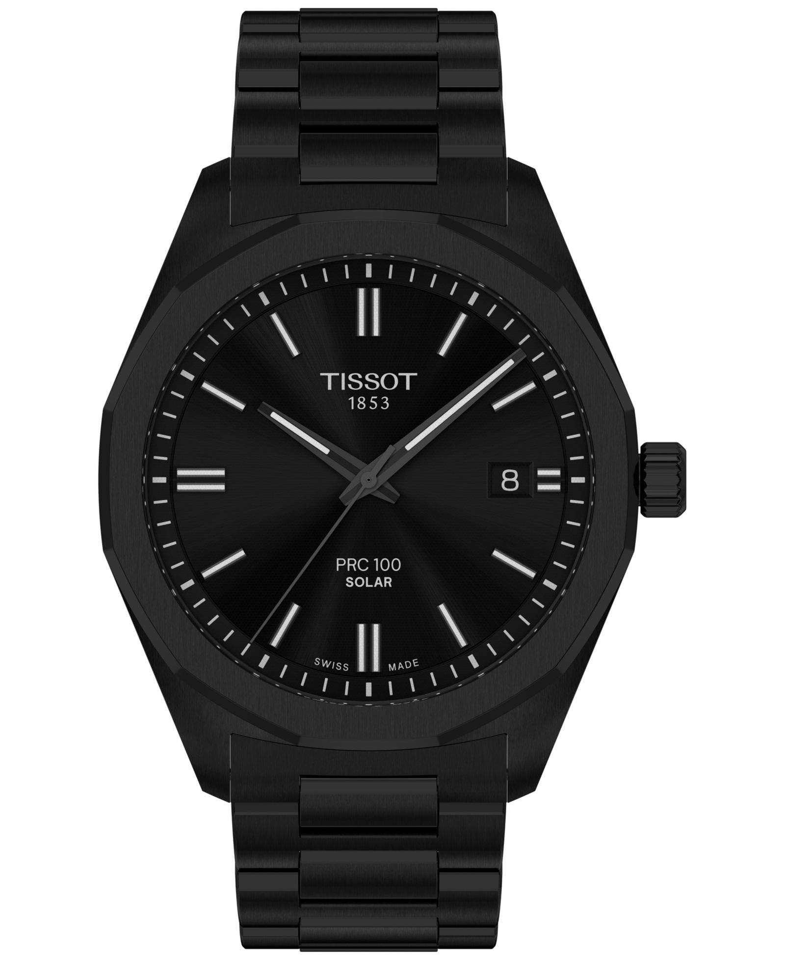 Мужские часы Tissot Swiss PRC 100 Solar Quartz Black-Tone Stainless Steel 39mm