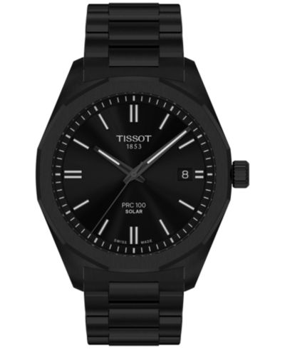 Мужские часы Tissot Swiss PRC 100 Solar Quartz Black-Tone Stainless Steel 39mm