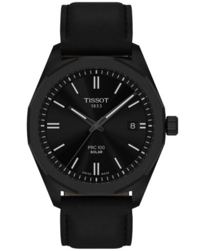 Tissot Мужские швейцарские часы PRC 100 Solar Quartz, кожаный ремешок, 39mm, черные
