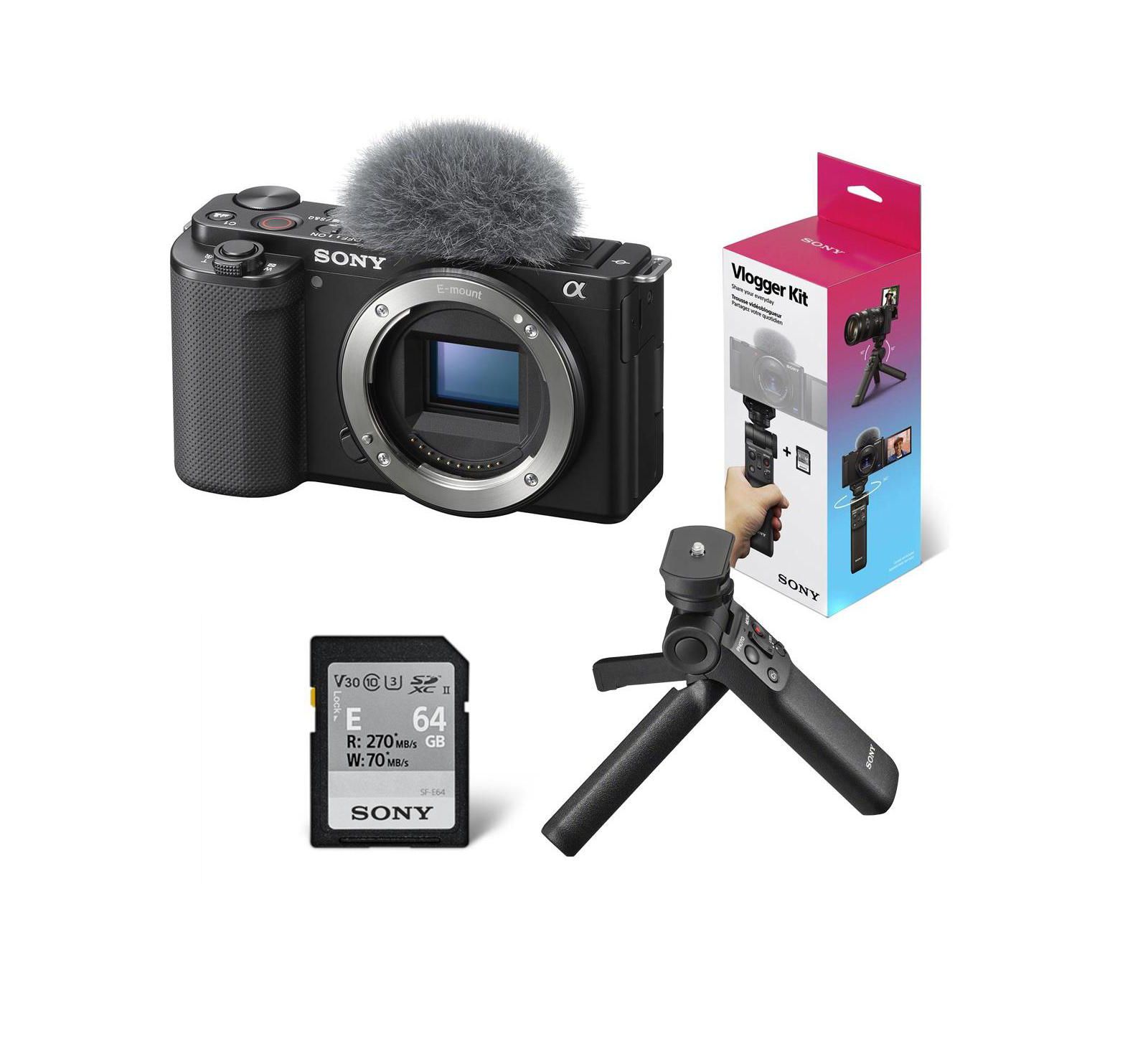 Sony ZV-E10 Mirrorless Camera, Black with GP-VPT3 Shooting Grip and Tripod
