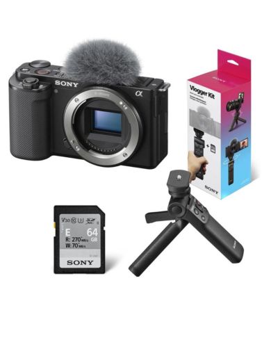 Sony ZV-E10 Mirrorless Camera, Black with GP-VPT3 Shooting Grip and Tripod