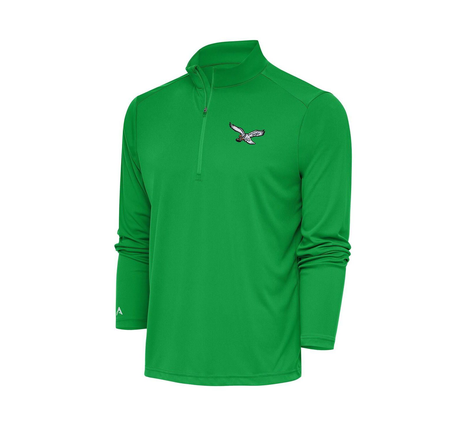 Мужской джемпер Antigua Philadelphia Eagles Throwback Logo Tribute Quarter-Zip Pullover Kelly Green