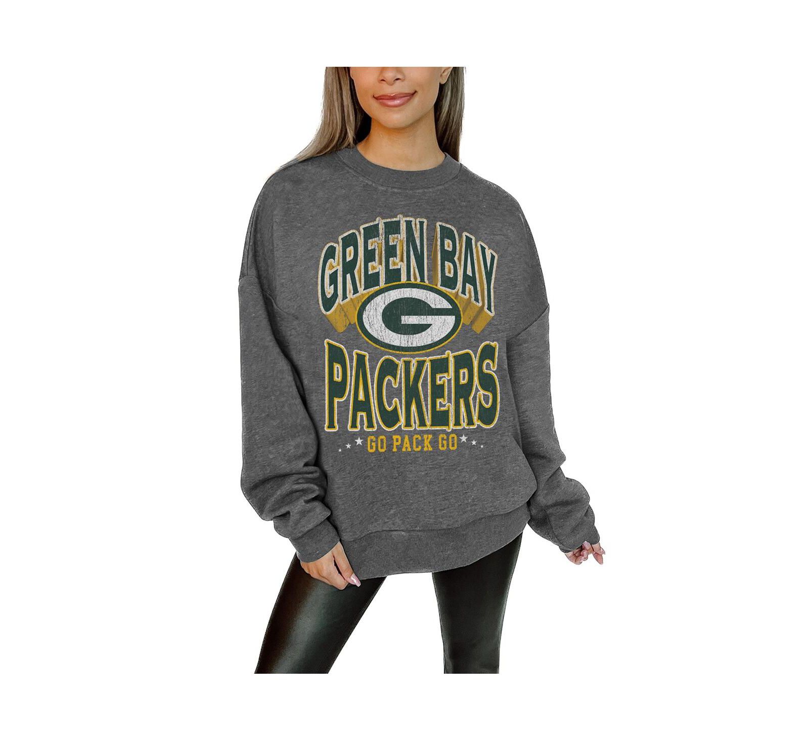 Женское худи Gameday Couture Charcoal Green Bay Packers Long Weekend Premium Fleece Drop Shoulder Pullover Sweatshirt