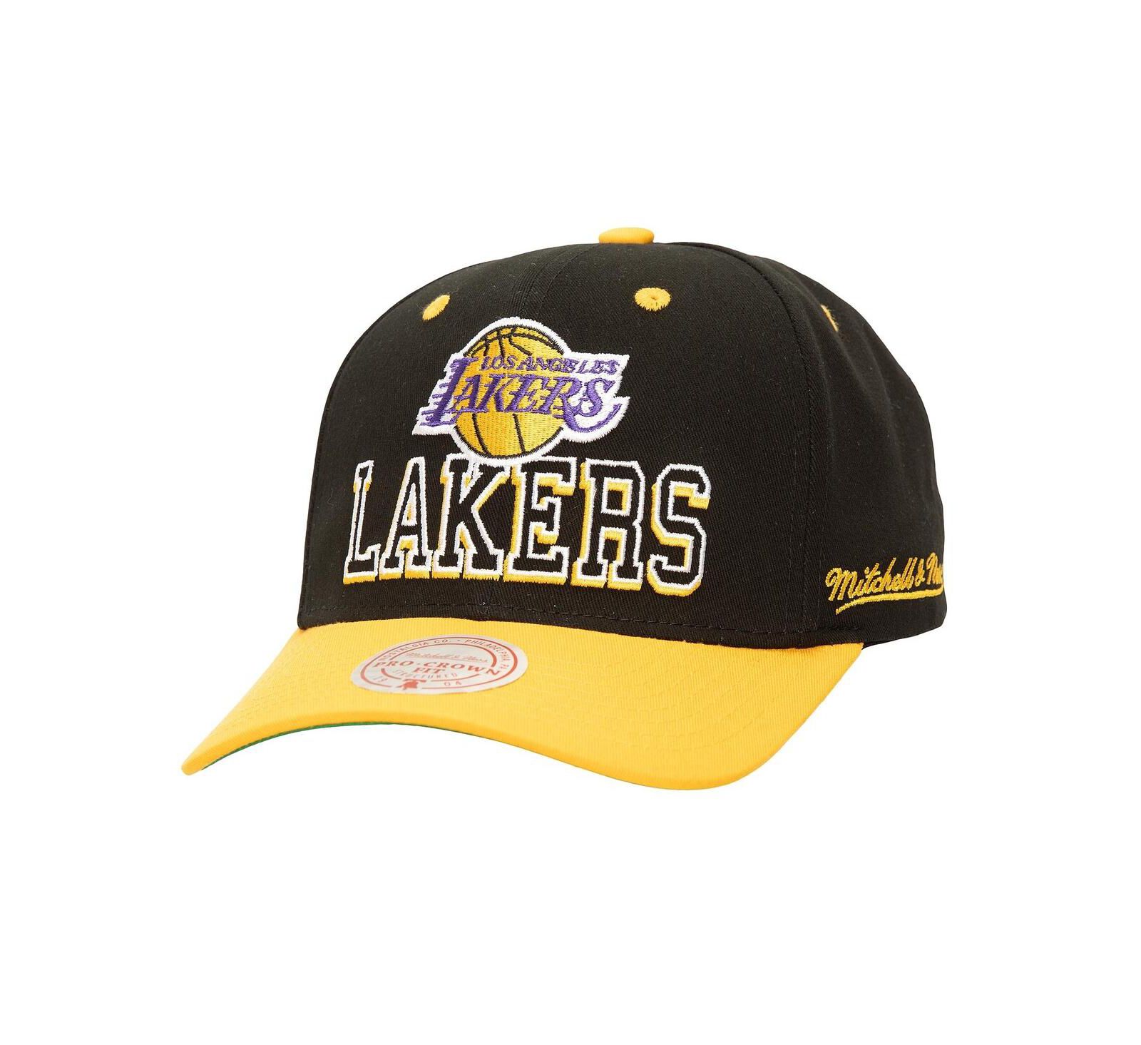 Mitchell & Ness Men's Black/Gold Los Angeles Lakers Backside Script 2-Tone Pro Crown Adjustable Hat