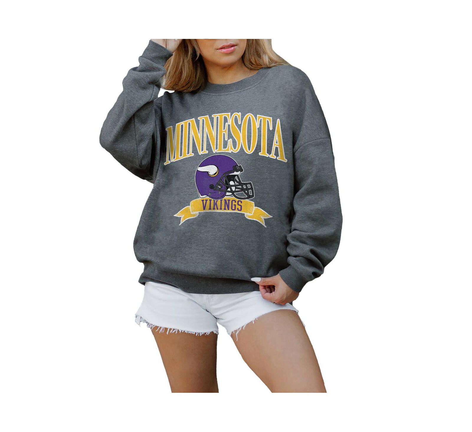 Женская толстовка Gameday Couture Charcoal Minnesota Vikings Seal The Deal Premium Fleece Drop Shoulder Pullover"},{"id