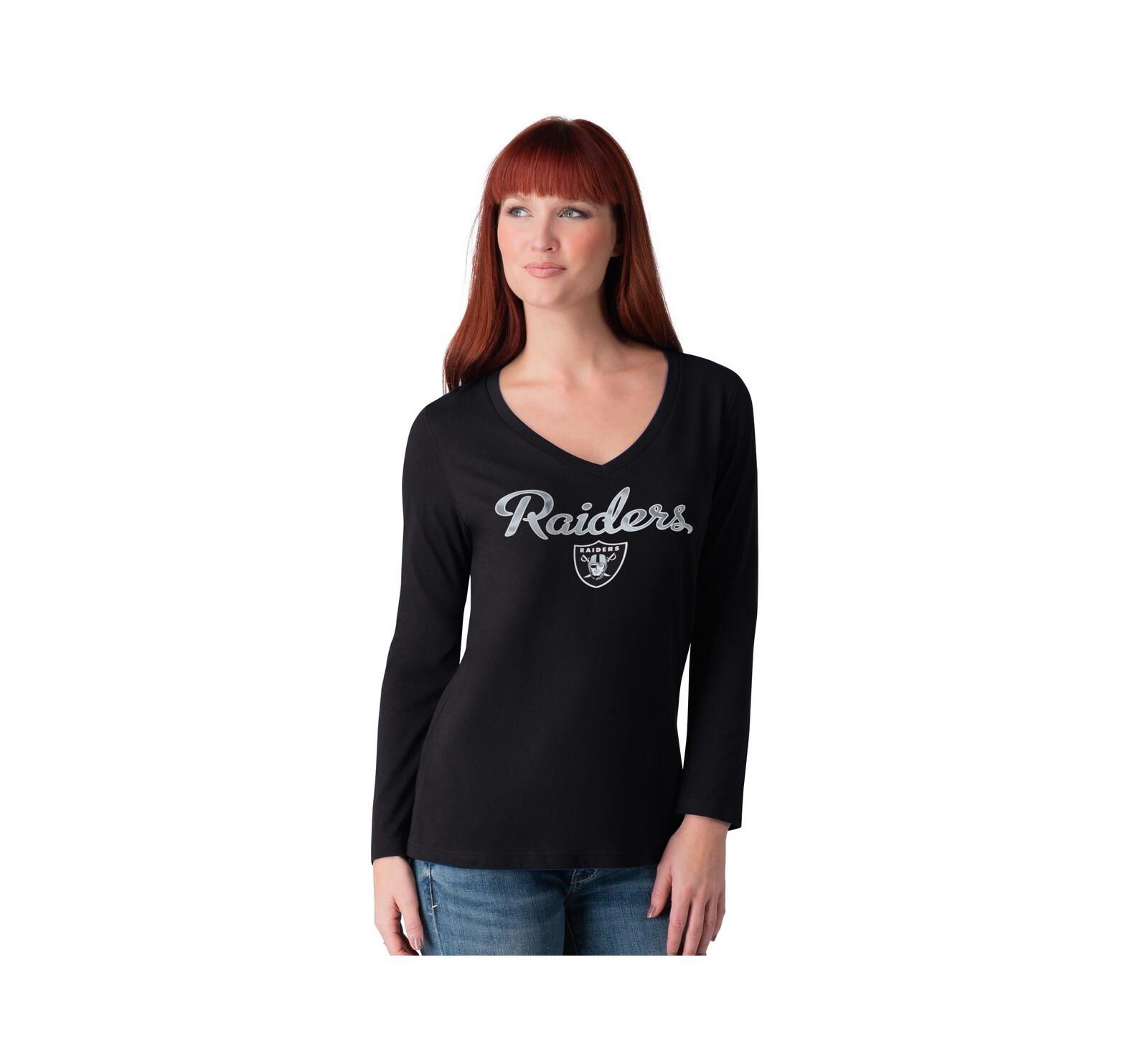 G-III 4Her by Carl Banks Women's Black Las Vegas Raiders Post Season Long Sleeve V-Neck T-Shirt