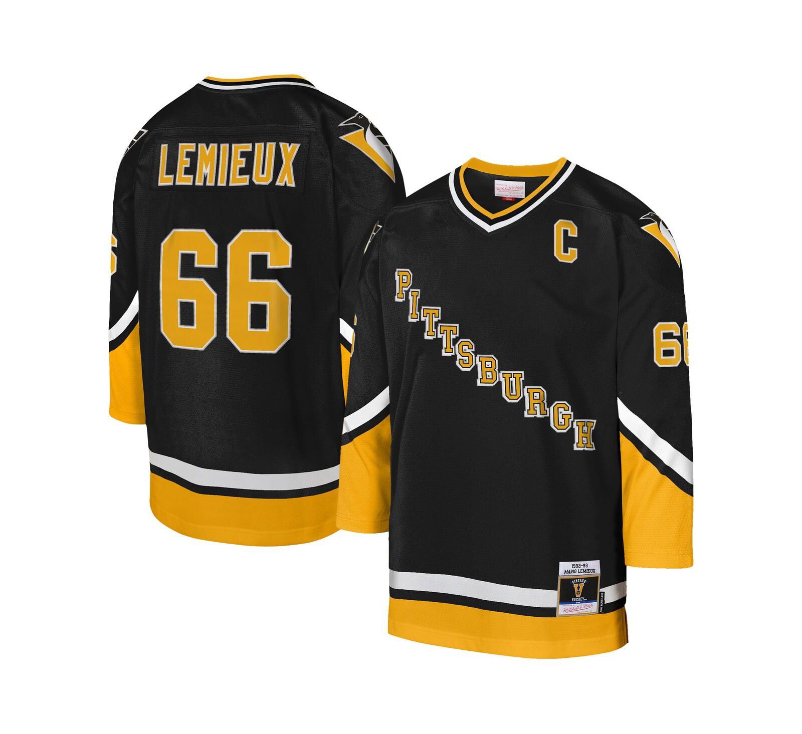Детская джерси Mitchell & Ness Mario Lemieux Gold Pittsburgh Penguins 1992/93 Captain Patch Blue Line