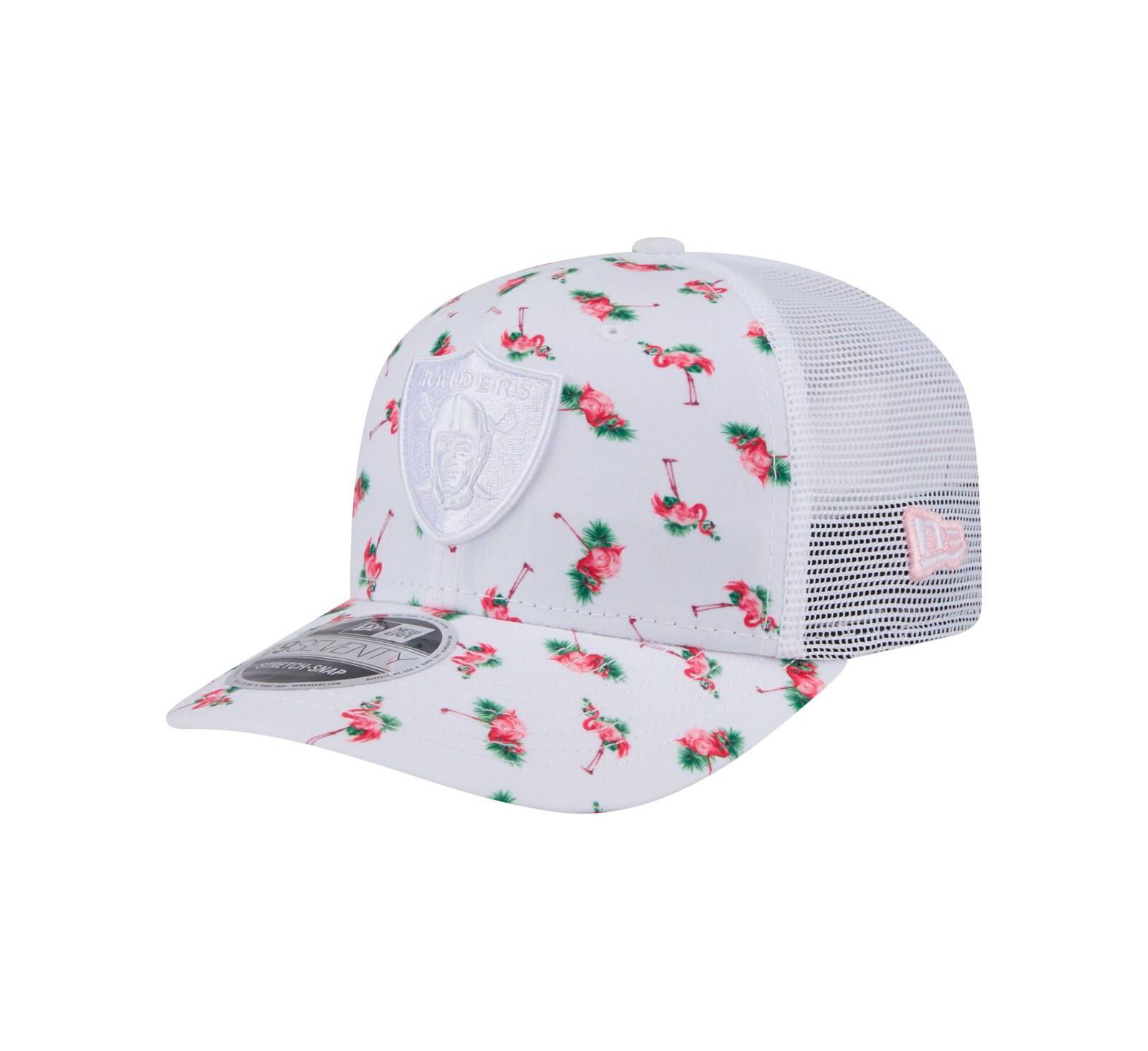 Мужская кепка New Era White Las Vegas Raiders Adventure Flamingo Pattern 9SEVENTY Stretch-Snap