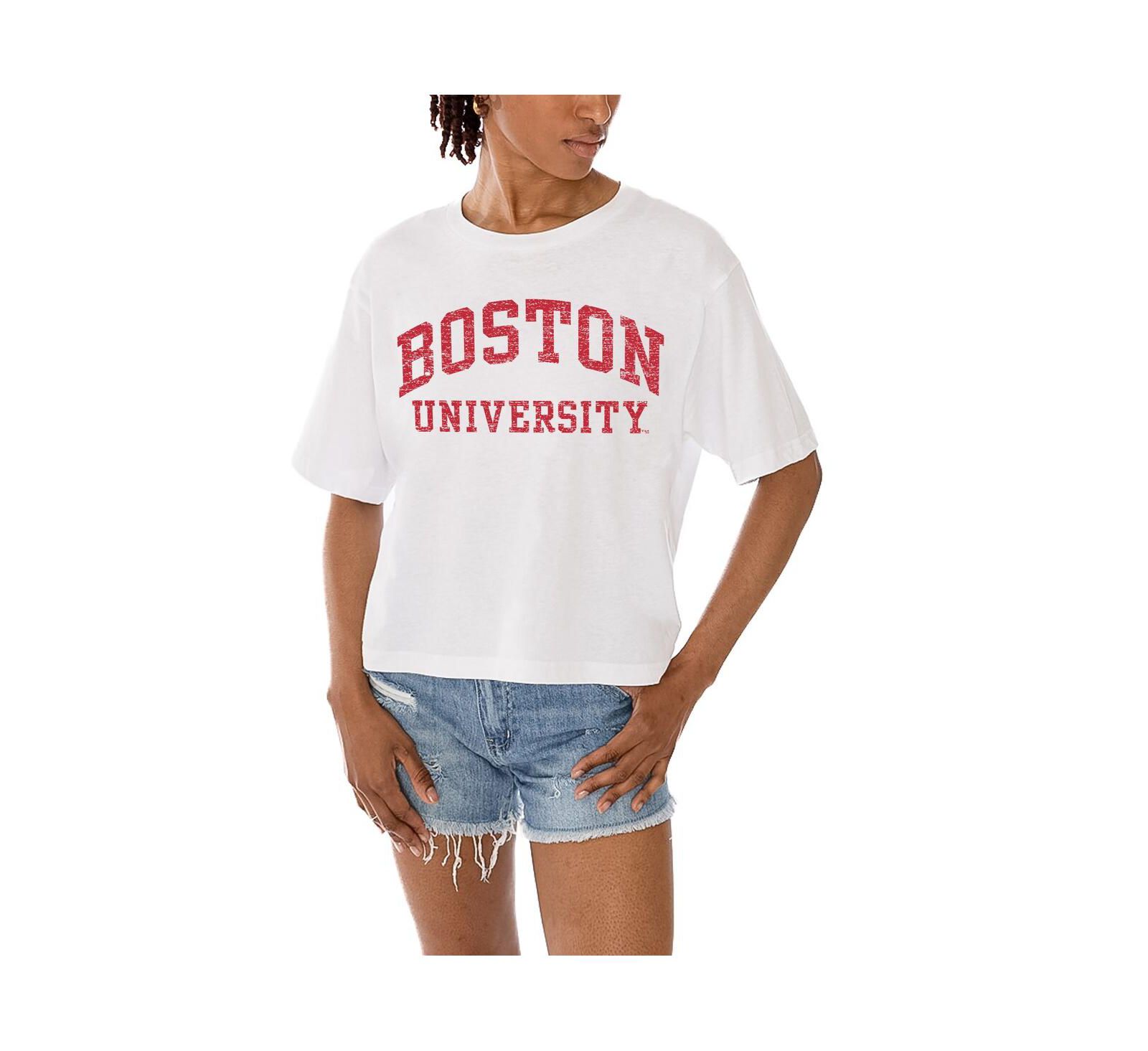 Gameday Couture Women's White Boston University Claim To Fame Boxy Cropped T-Shirt