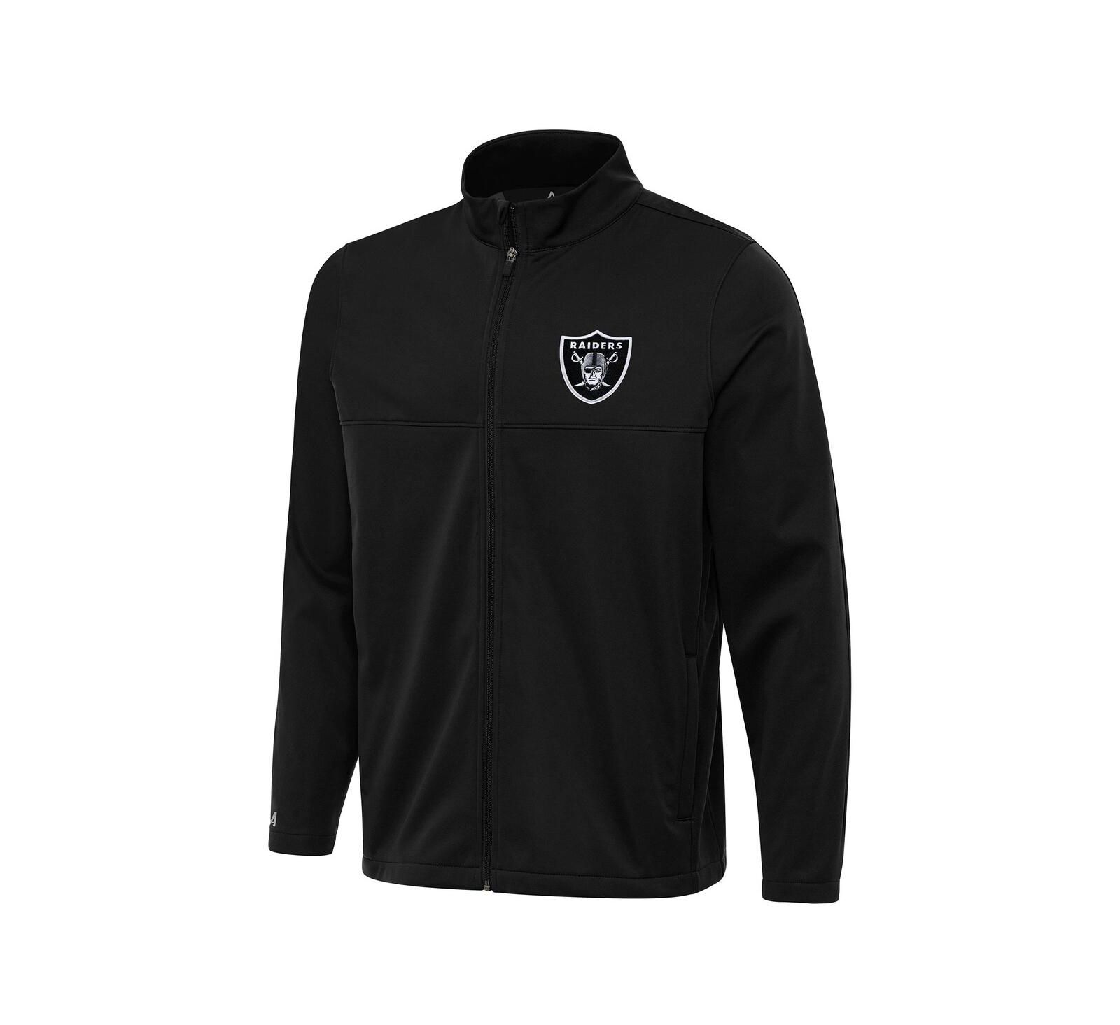 Antigua Men's Black Las Vegas Raiders Links 2 Full-Zip Golf Jacket