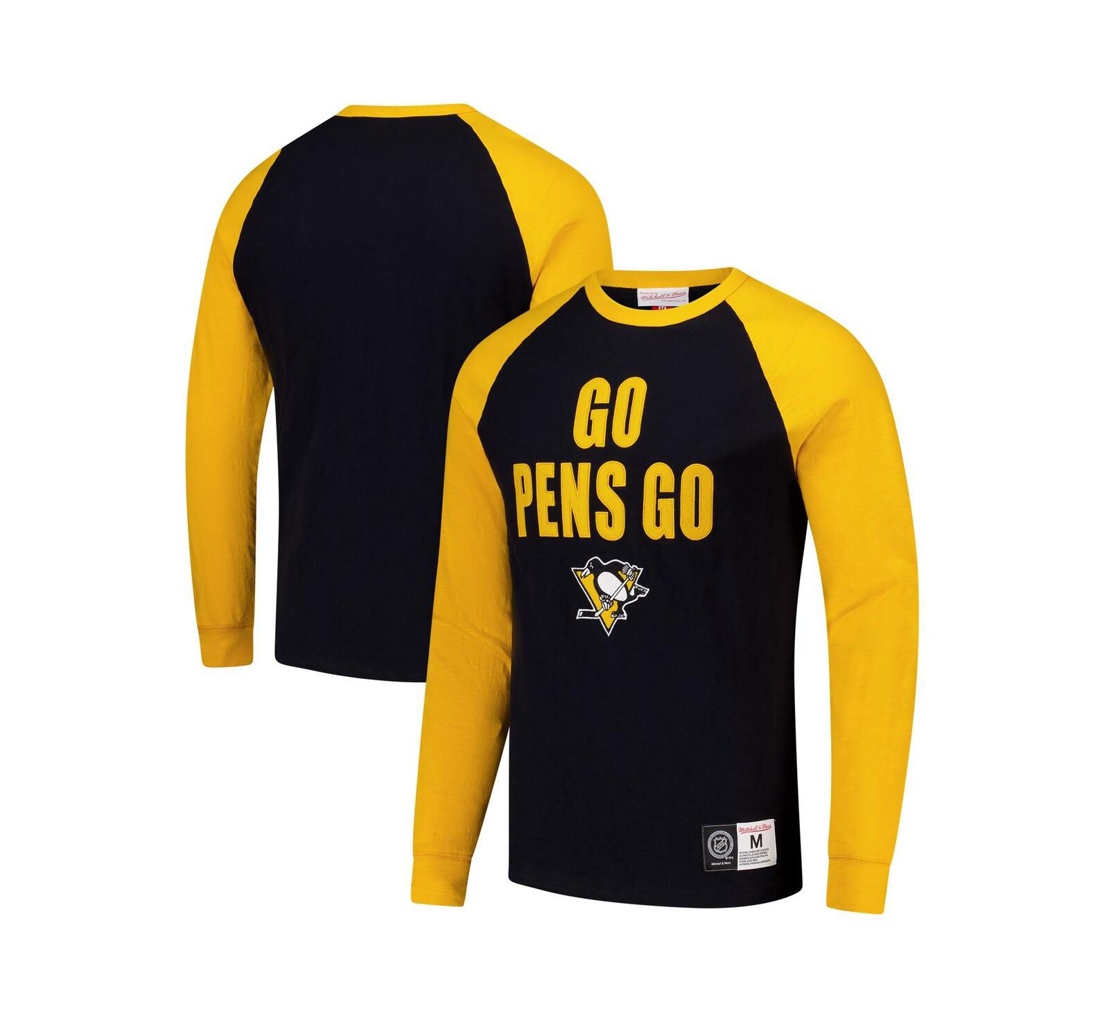 Mitchell & Ness Men's Black/Gold Pittsburgh Penguins Legendary Slub Raglan Long Sleeve T-Shirt