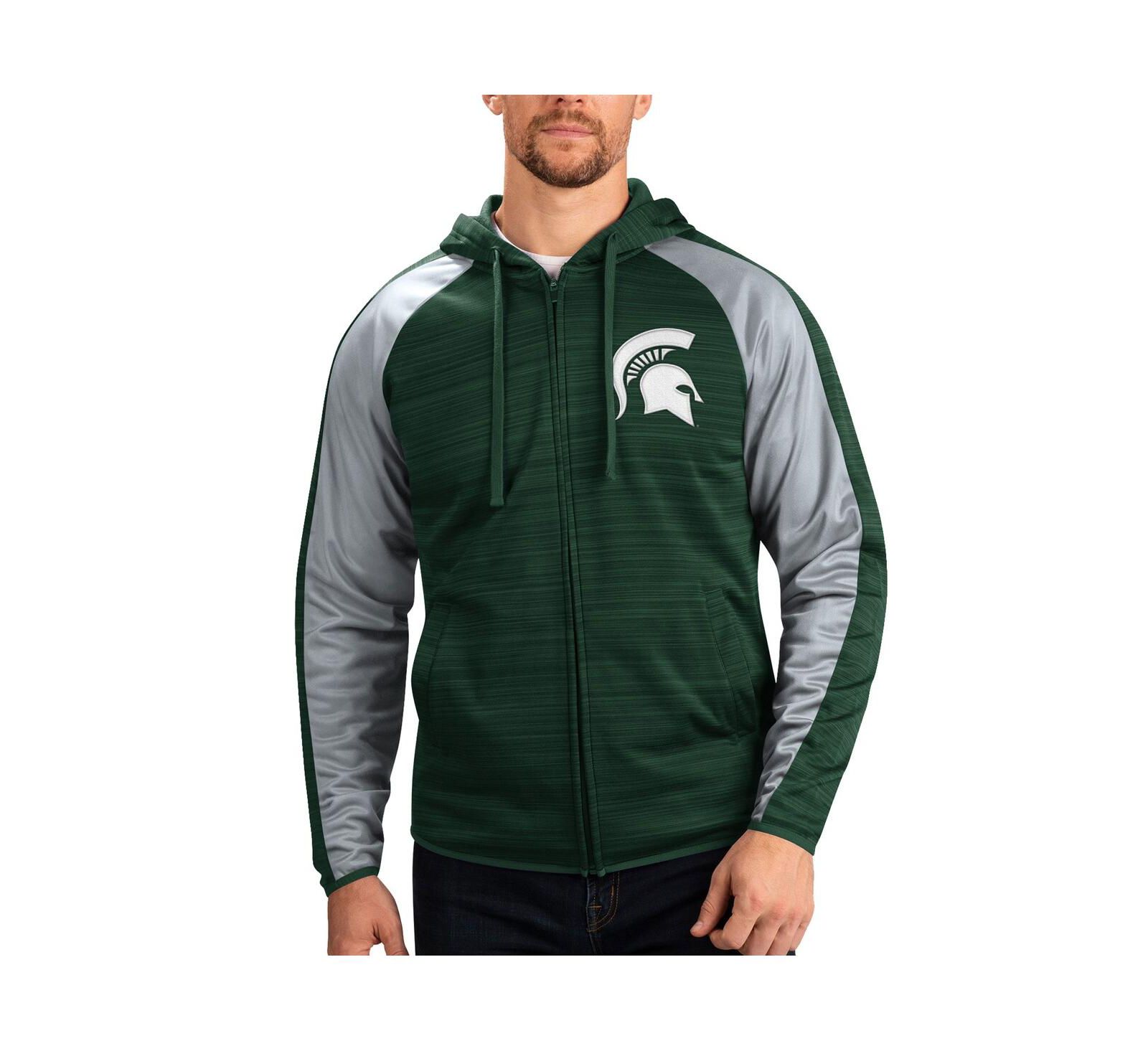 G-III Sports by Carl Banks Men's Green Michigan State Spartans Neutral Zone Raglan Full-Zip Track Hoodie Jacket