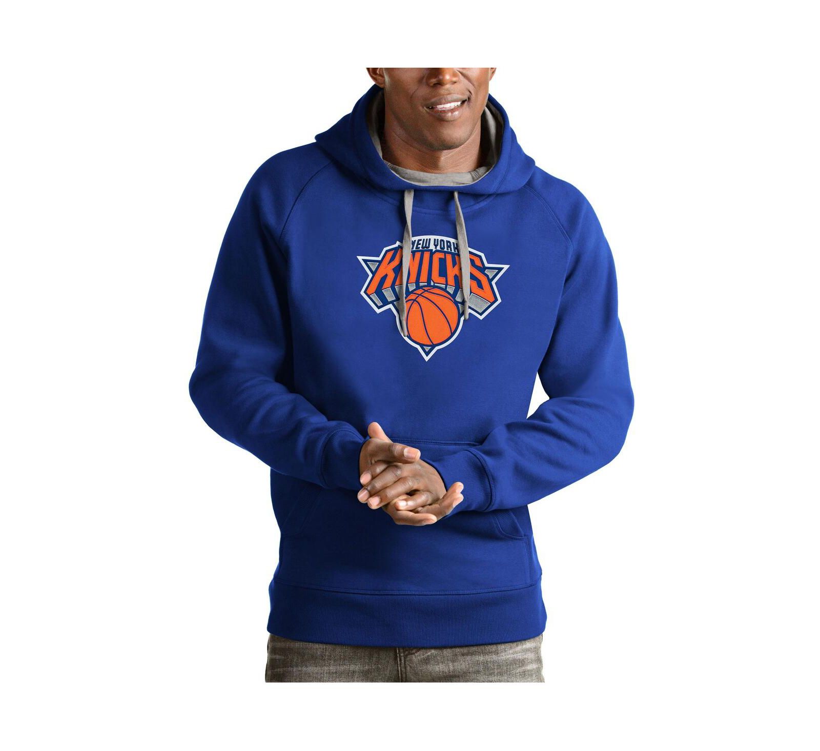 Мужская толстовка Antigua Royal New York Knicks Team Logo Victory Pullover
