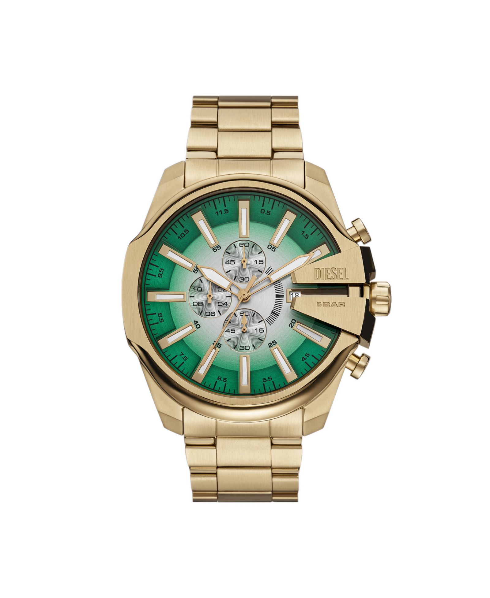 Diesel Мужские часы Mega Chief Slim Quartz Chronograph Gold Stainless Steel, 48mm