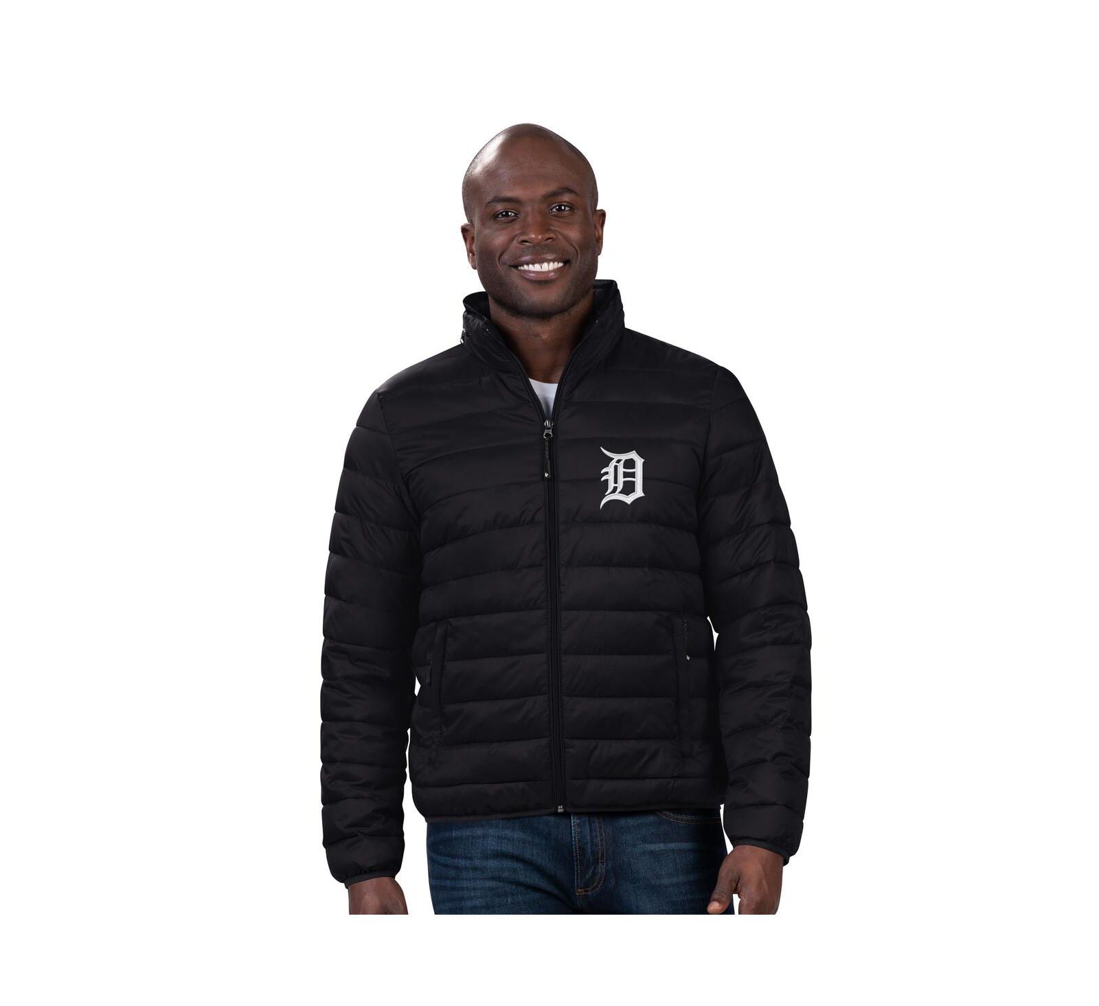 G-III Sports by Carl Banks Men's Black Detroit Tigers Packable Neck Pillow Full-Zip Puffer Jacket